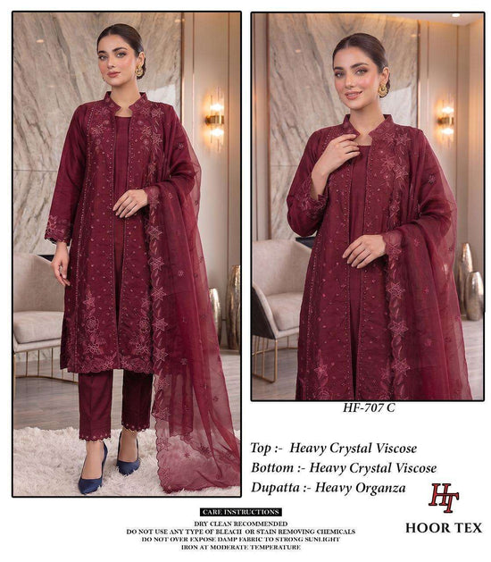 HOOR TEX HF-707 Crystal Viscose Embroidered Salwar Suit Set - Amrah Wholesale