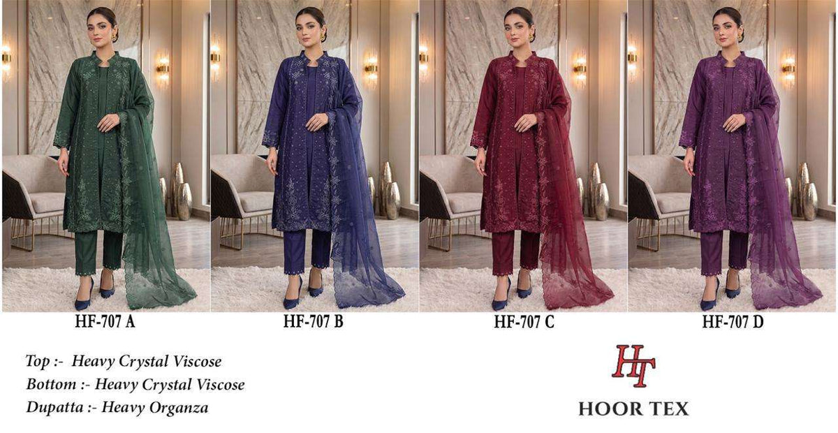 HOOR TEX HF-707 Crystal Viscose Embroidered Salwar Suit Set - Amrah Wholesale