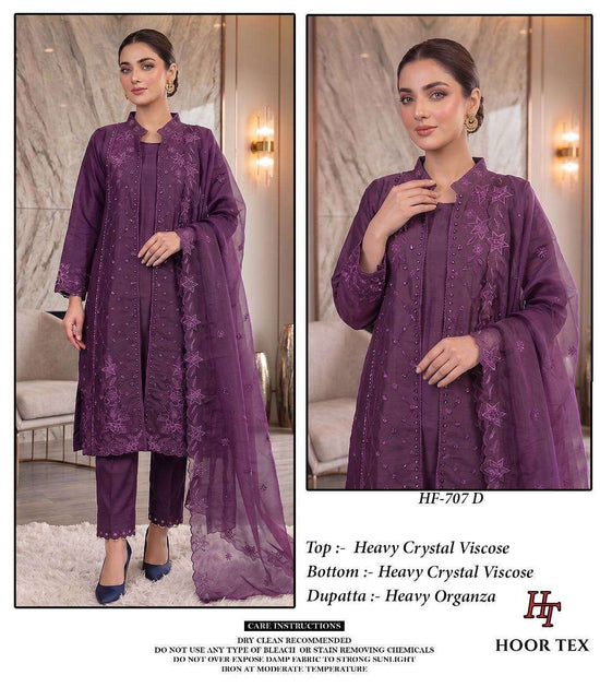 HOOR TEX HF-707 Crystal Viscose Embroidered Salwar Suit Set - Amrah Wholesale
