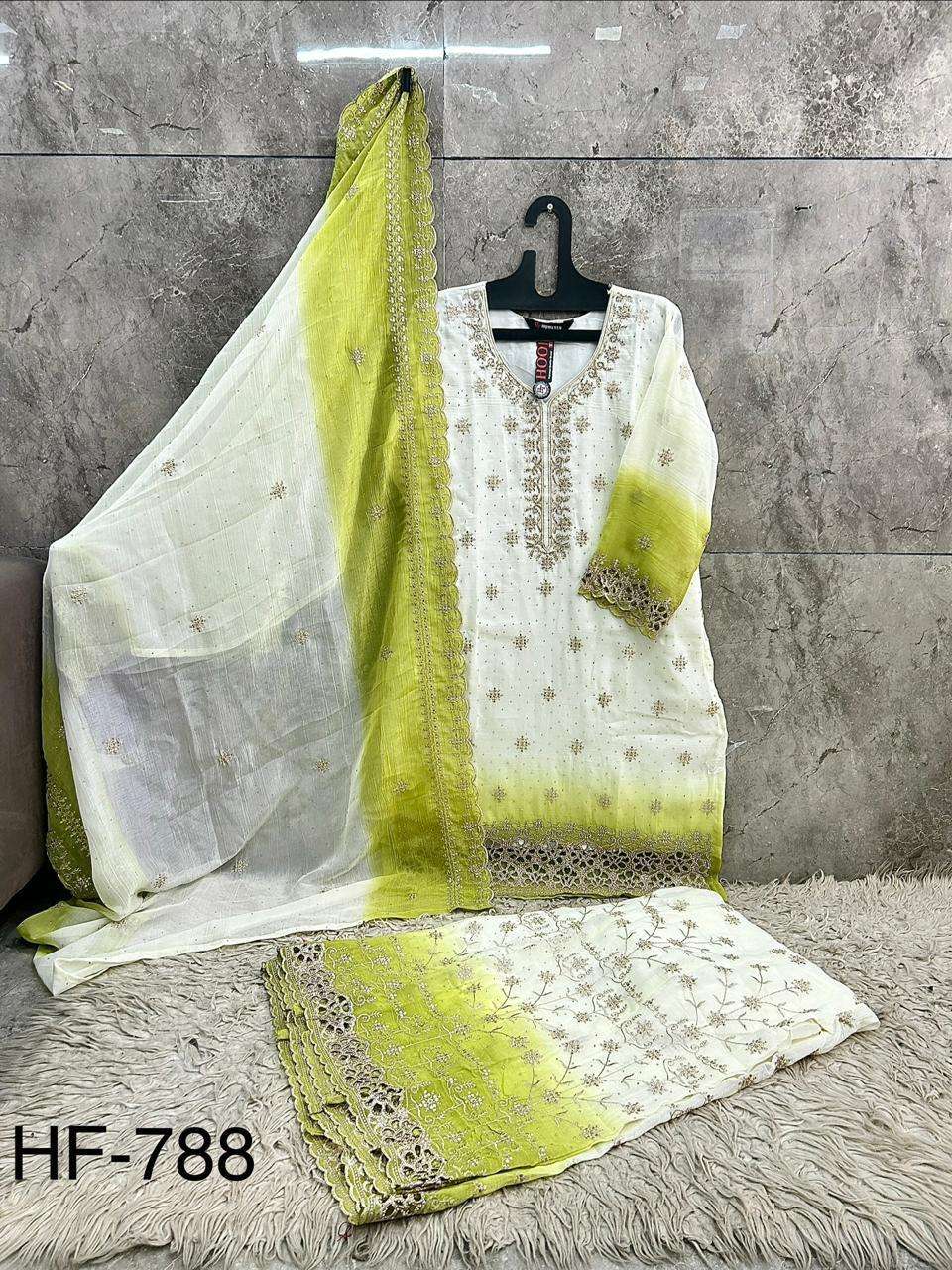 HOOR TEX HF-788-20 Crunchy Embroidered Stitched Sharara Suit