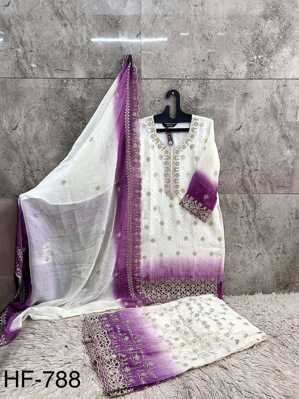 HOOR TEX HF-788-20 Crunchy Embroidered Stitched Sharara Suit