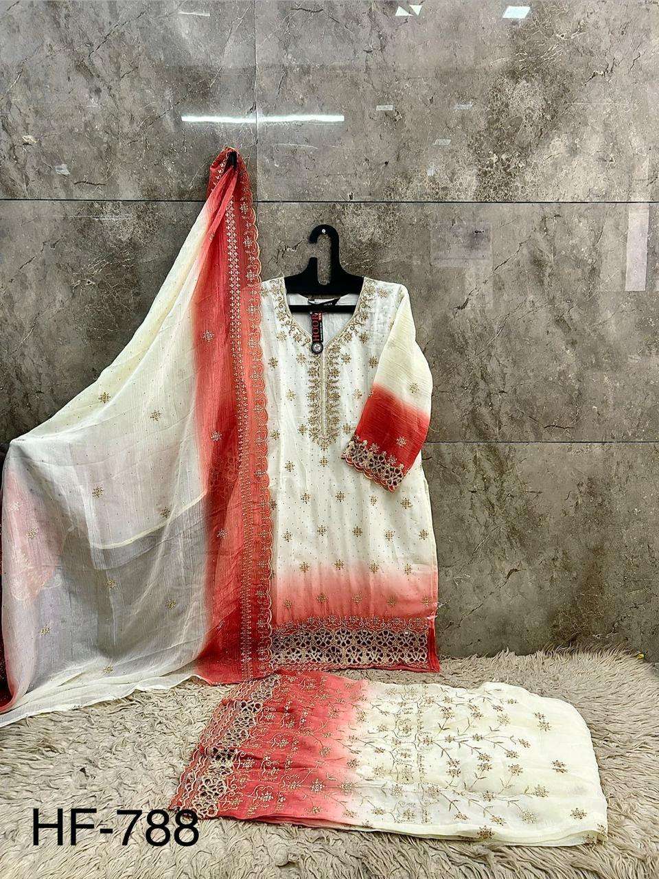 HOOR TEX HF-788-20 Crunchy Embroidered Stitched Sharara Suit