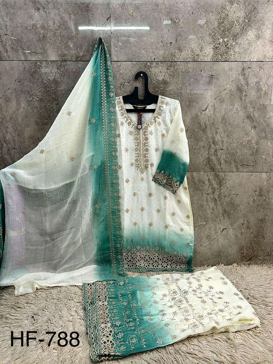 HOOR TEX HF-788-20 Crunchy Embroidered Stitched Sharara Suit