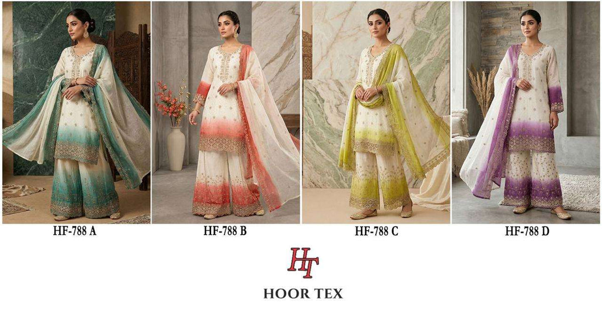 HOOR TEX HF-788-20 Crunchy Embroidered Stitched Sharara Suit