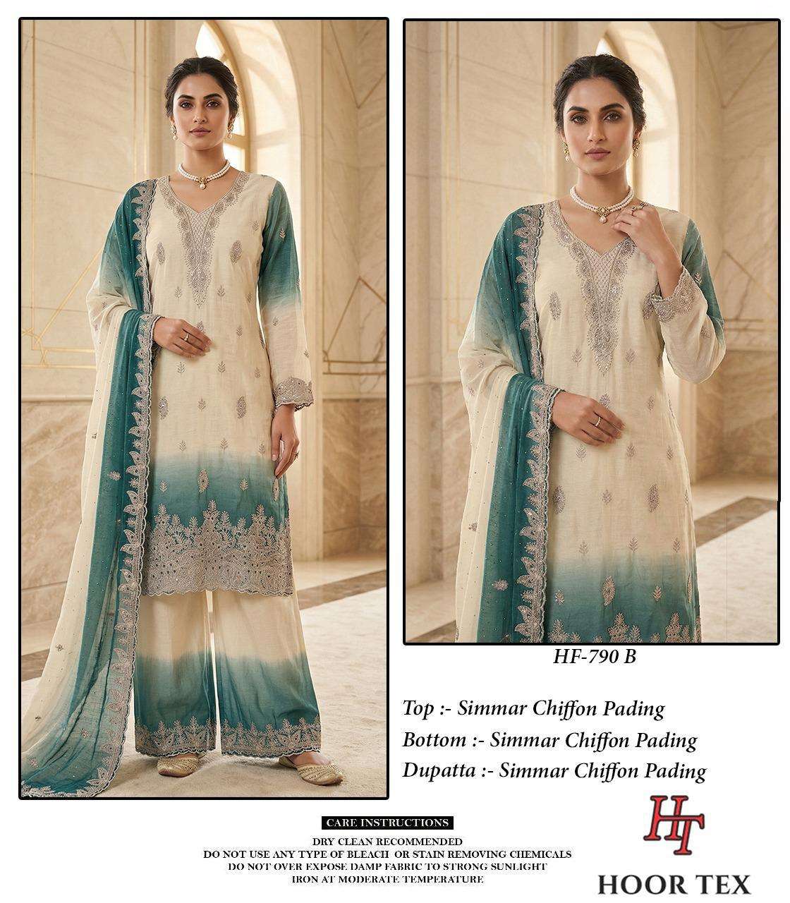 HOOR TEX HF-790 A TO D Series Chiffon Embroidered Stitched Pakistani Dress Set Wholesale Surat
