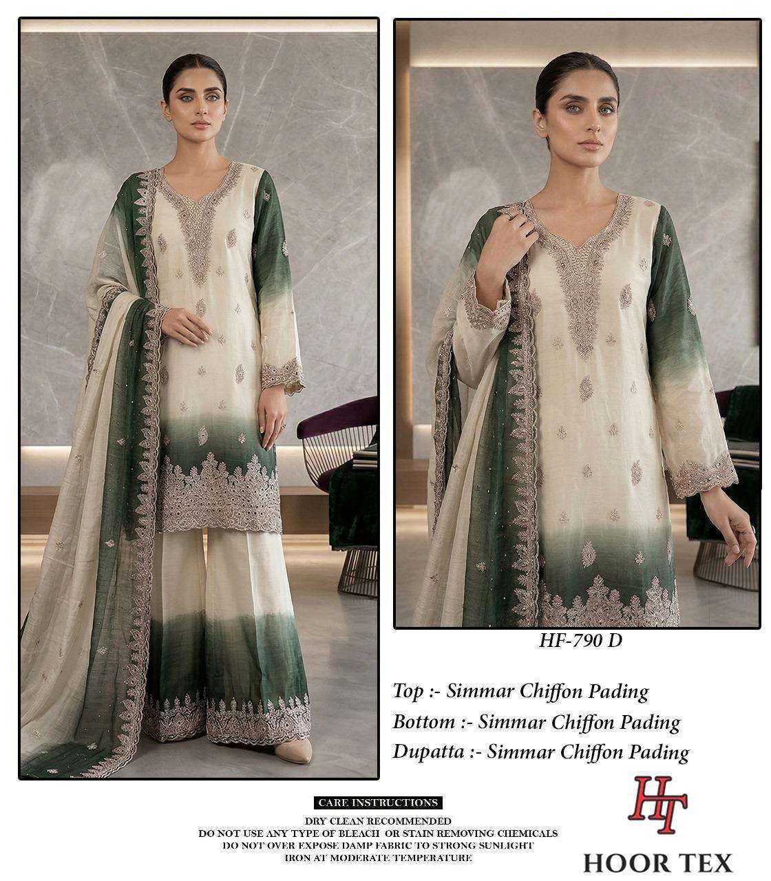 HOOR TEX HF-790 A TO D Series Chiffon Embroidered Stitched Pakistani Dress Set Wholesale Surat