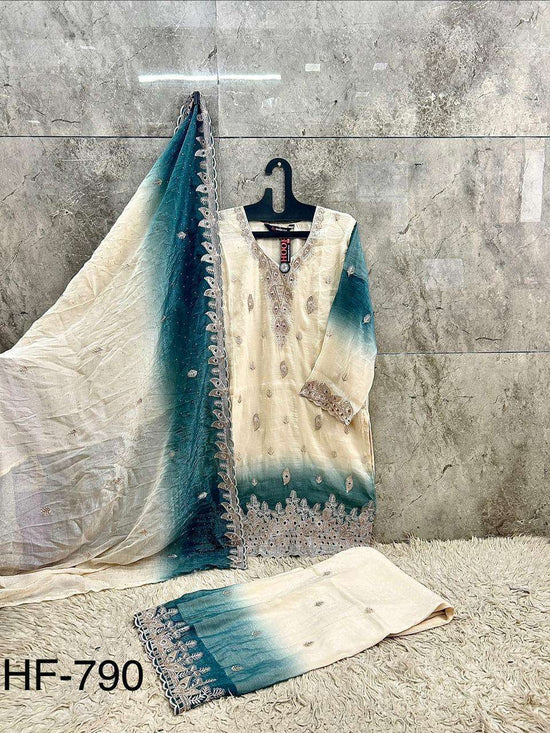 HOOR TEX HF-790 A TO D Series Chiffon Embroidered Stitched Pakistani Dress Set Wholesale Surat