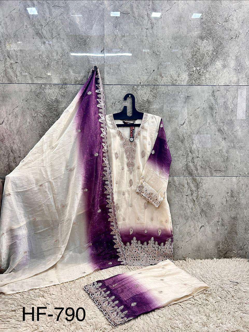 HOOR TEX HF-790 A TO D Series Chiffon Embroidered Stitched Pakistani Dress Set Wholesale Surat
