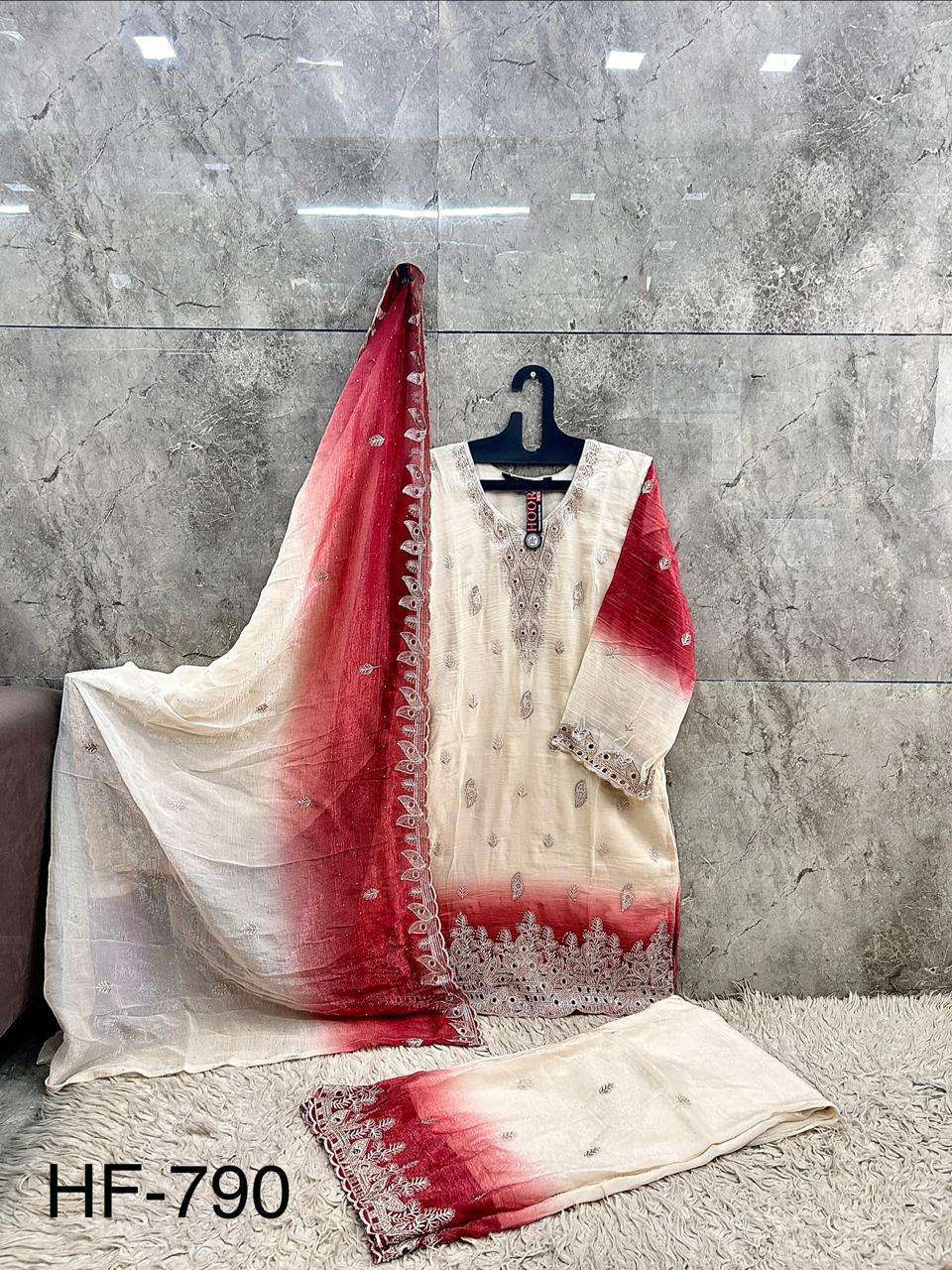 HOOR TEX HF-790 A TO D Series Chiffon Embroidered Stitched Pakistani Dress Set Wholesale Surat