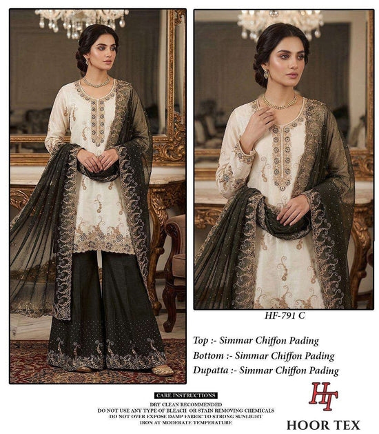 HOOR TEX HF-791 Simmer Chiffon Embroidered Pakistani Suit Set - Amrah Wholesale