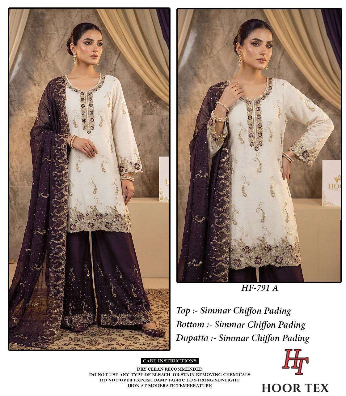 HOOR TEX HF-791 Simmer Chiffon Embroidered Pakistani Suit Set - Amrah Wholesale