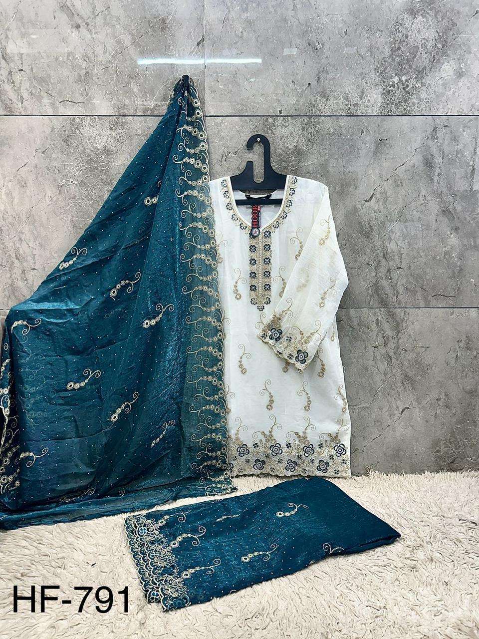HOOR TEX HF-791 Simmer Chiffon Embroidered Pakistani Suit Set - Amrah Wholesale