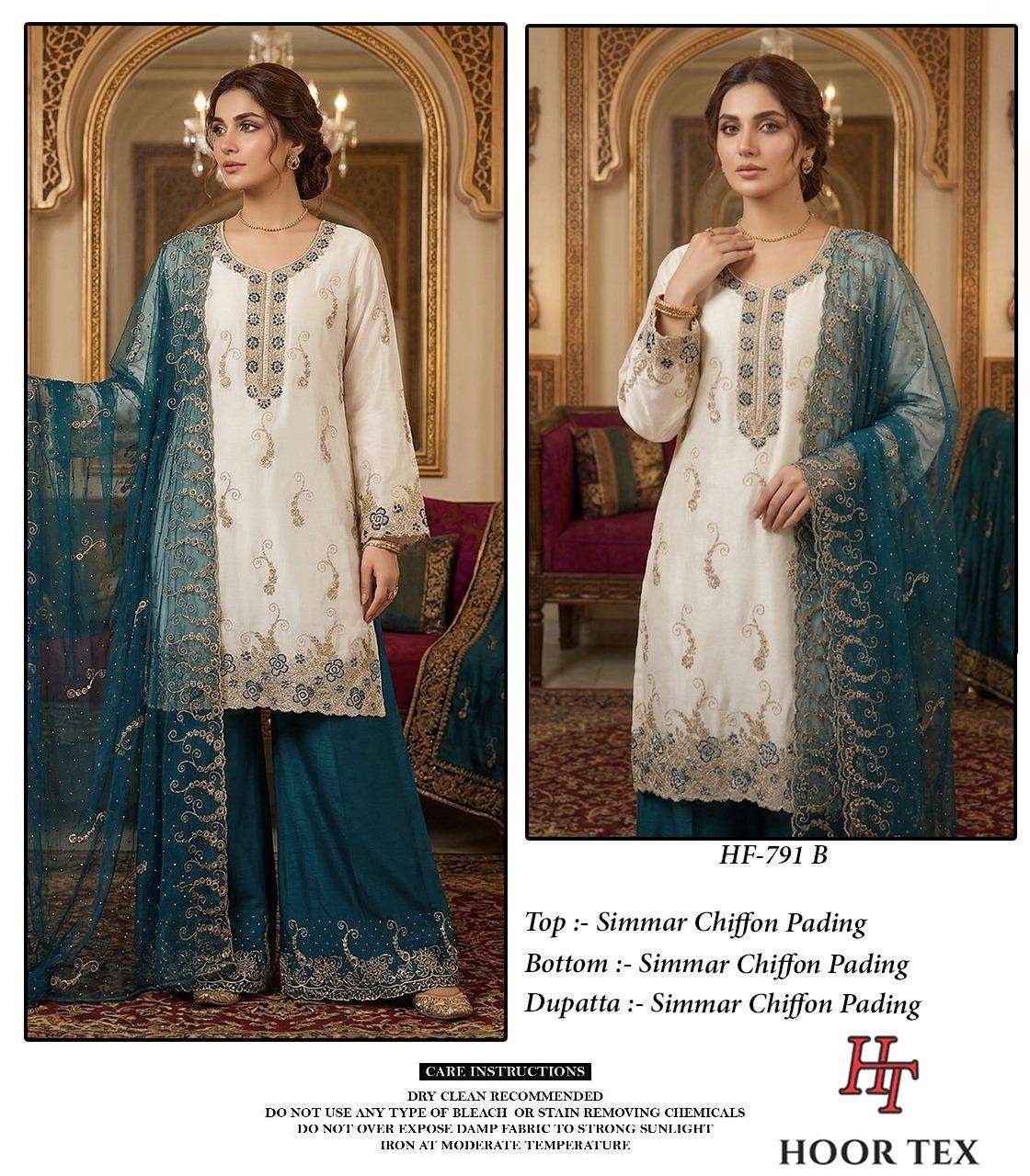 HOOR TEX HF-791 Simmer Chiffon Embroidered Pakistani Suit Set - Amrah Wholesale
