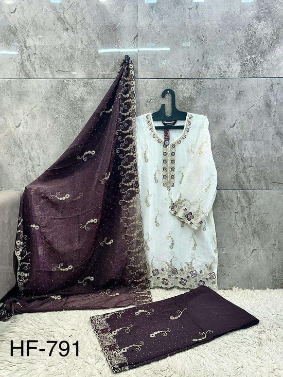 HOOR TEX HF-791 Simmer Chiffon Embroidered Pakistani Suit Set - Amrah Wholesale