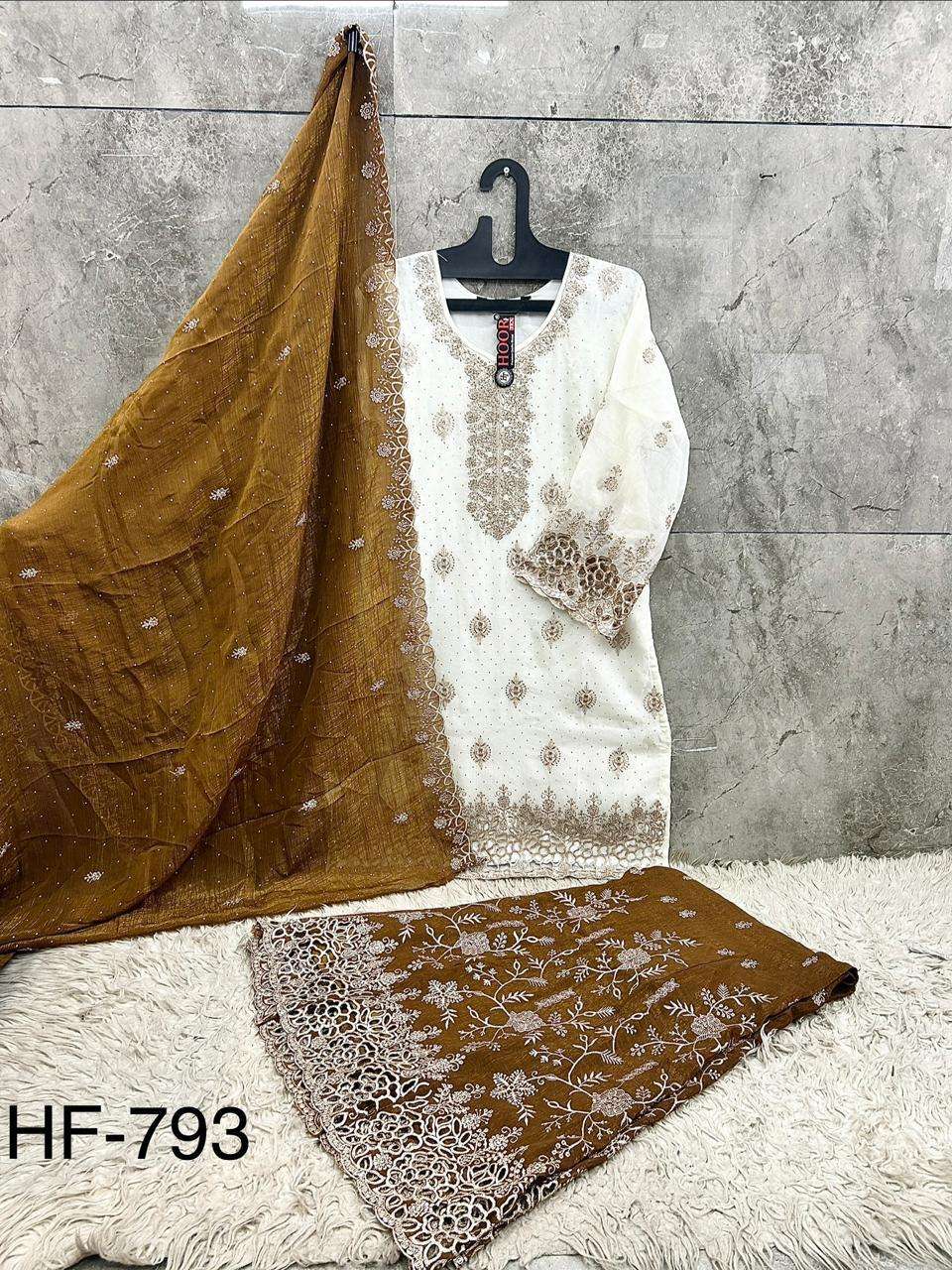 HOOR TEX HF-793 Crunchy Embroidered Stitched Salwar Suit Set