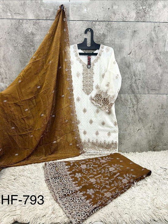 HOOR TEX HF-793 Crunchy Embroidered Stitched Salwar Suit Set