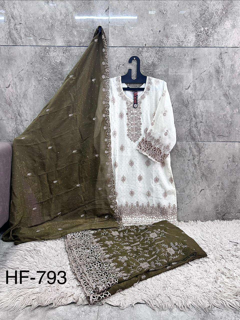 HOOR TEX HF-793 Crunchy Embroidered Stitched Salwar Suit Set