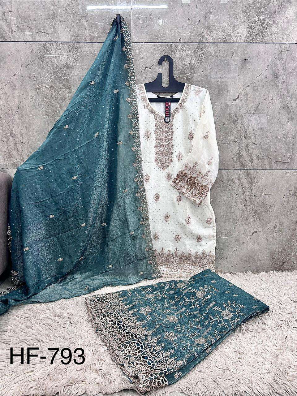 HOOR TEX HF-793 Crunchy Embroidered Stitched Salwar Suit Set