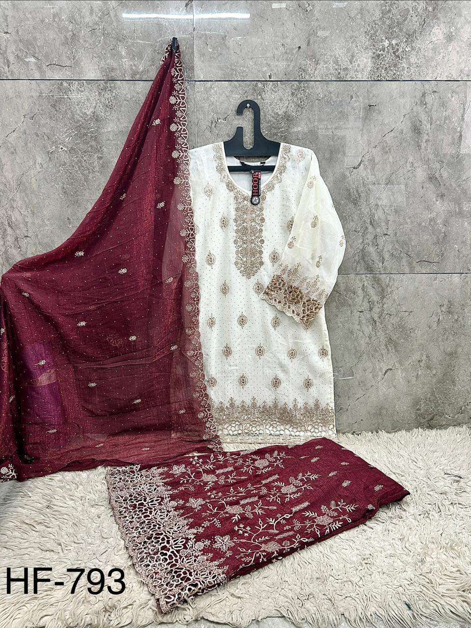 HOOR TEX HF-793 Crunchy Embroidered Stitched Salwar Suit Set