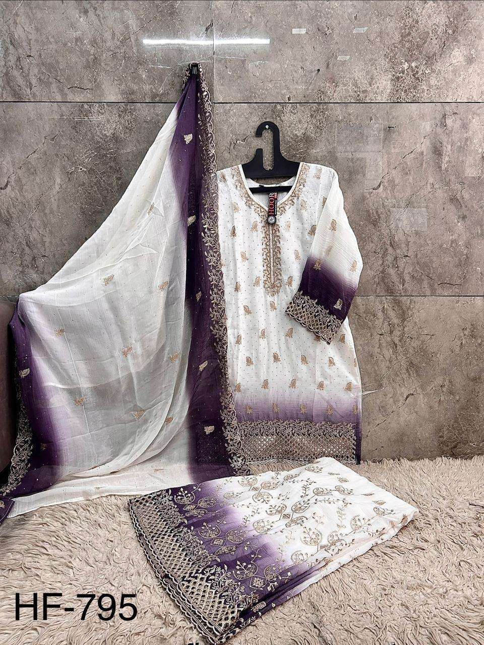 HOOR TEX HF-795 Shimmer Embroidered Pakistani Sharara Suit Set