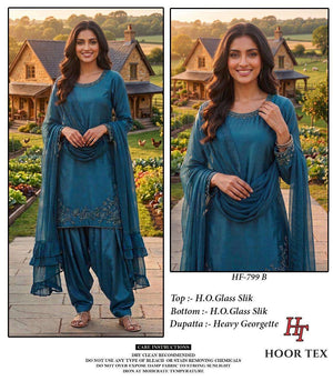 Hoor Tex HF-799 Organza Silk Stitched Pakistani Suit Set