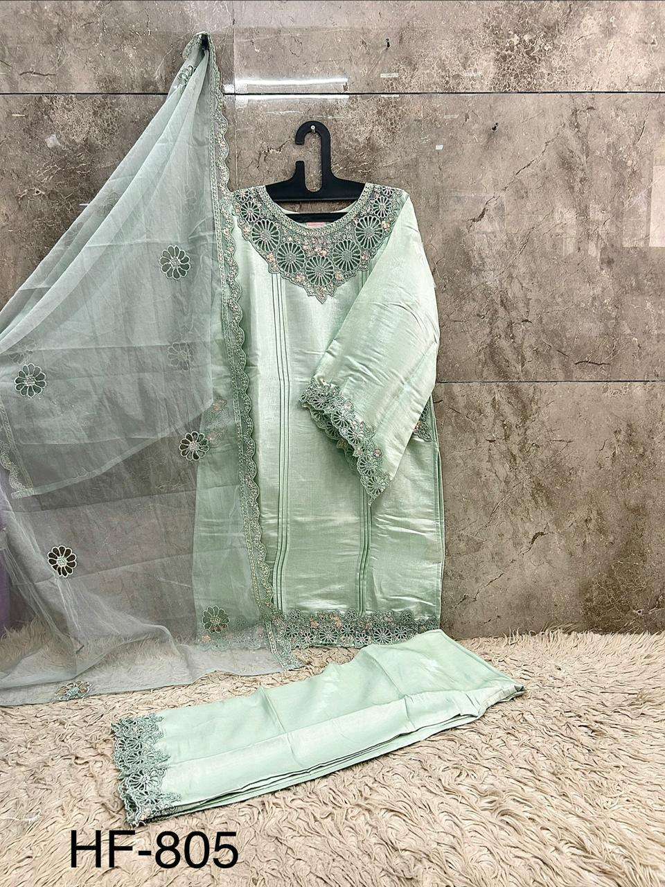 HOOR TEX HF - 805 Glass Silk Embroidered Pakistani Suit Set - Amrah Wholesale