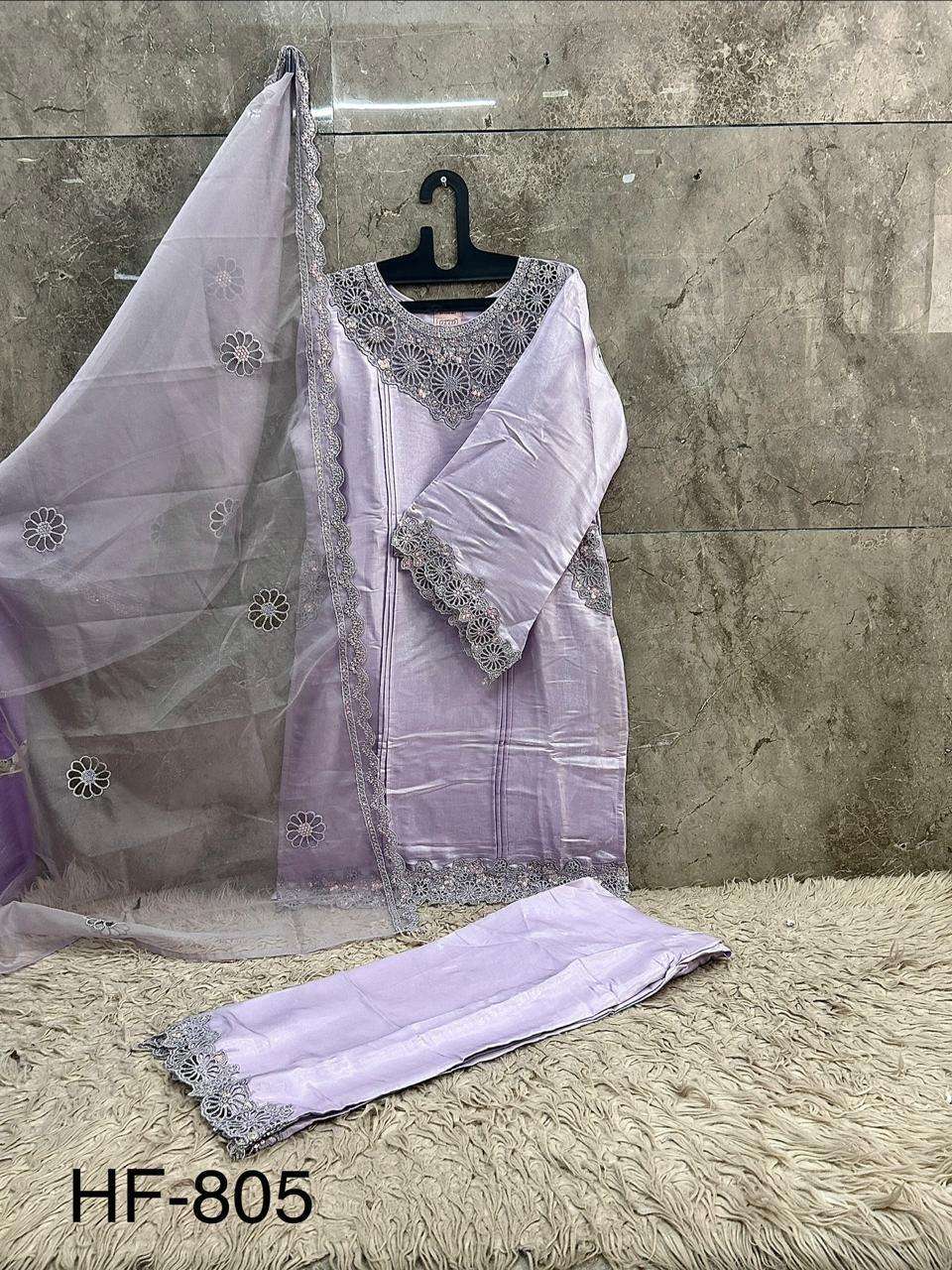 HOOR TEX HF - 805 Glass Silk Embroidered Pakistani Suit Set - Amrah Wholesale