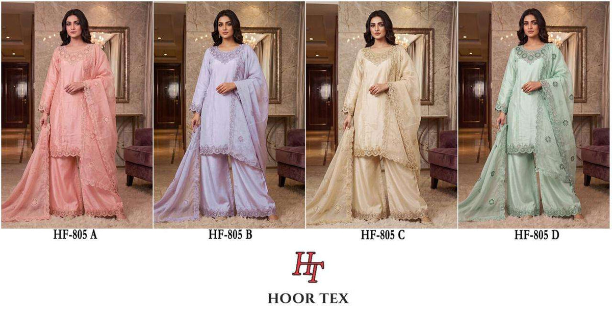 HOOR TEX HF - 805 Glass Silk Embroidered Pakistani Suit Set - Amrah Wholesale
