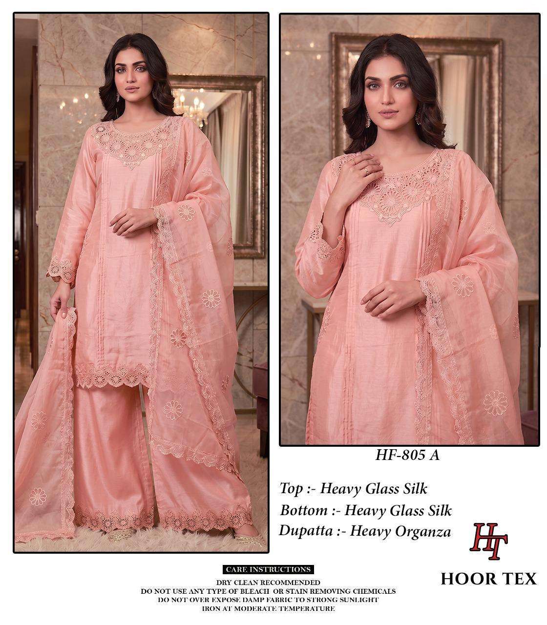 HOOR TEX HF - 805 Glass Silk Embroidered Pakistani Suit Set - Amrah Wholesale
