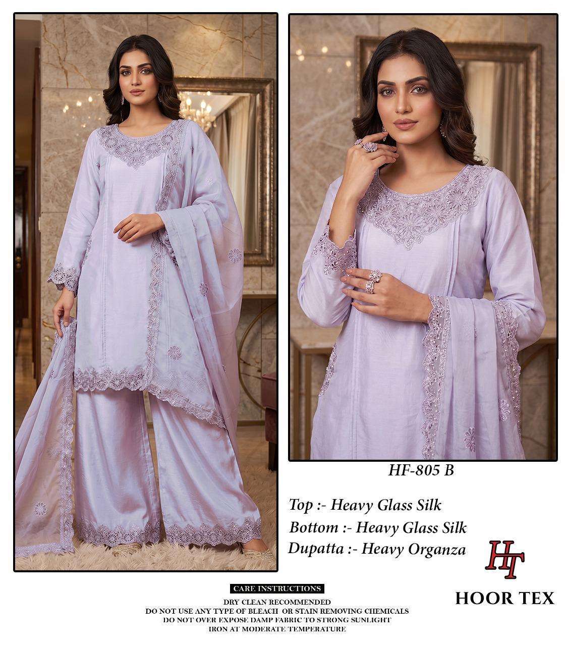 HOOR TEX HF - 805 Glass Silk Embroidered Pakistani Suit Set - Amrah Wholesale