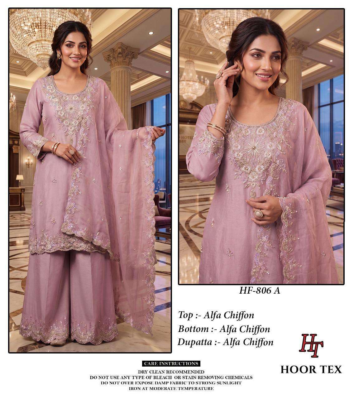 HOOR TEX HF-806 Chinon Embroidered Pakistani Suit Set Stitched Pakistani Suit Set