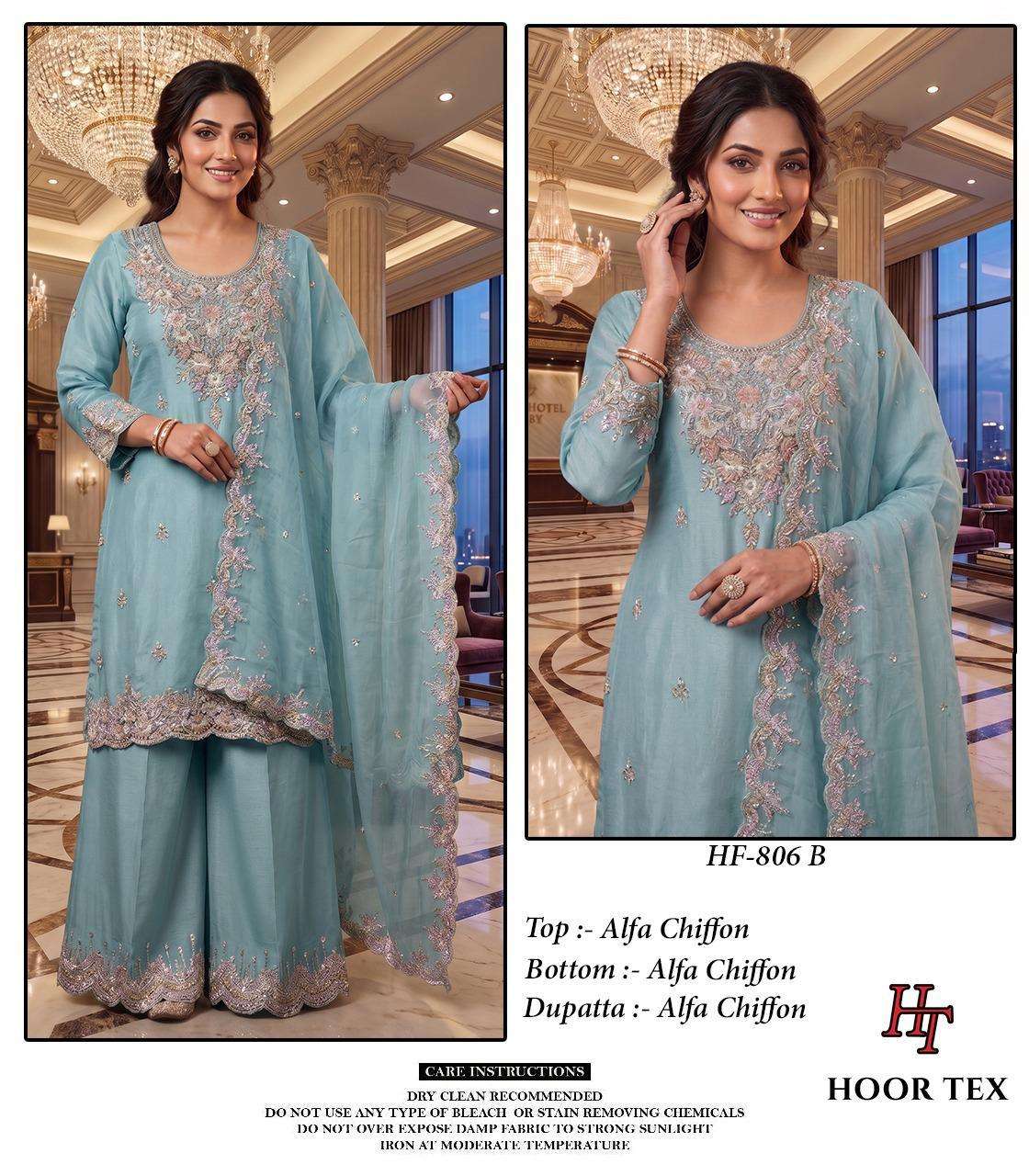 HOOR TEX HF-806 Chinon Embroidered Pakistani Suit Set Stitched Pakistani Suit Set