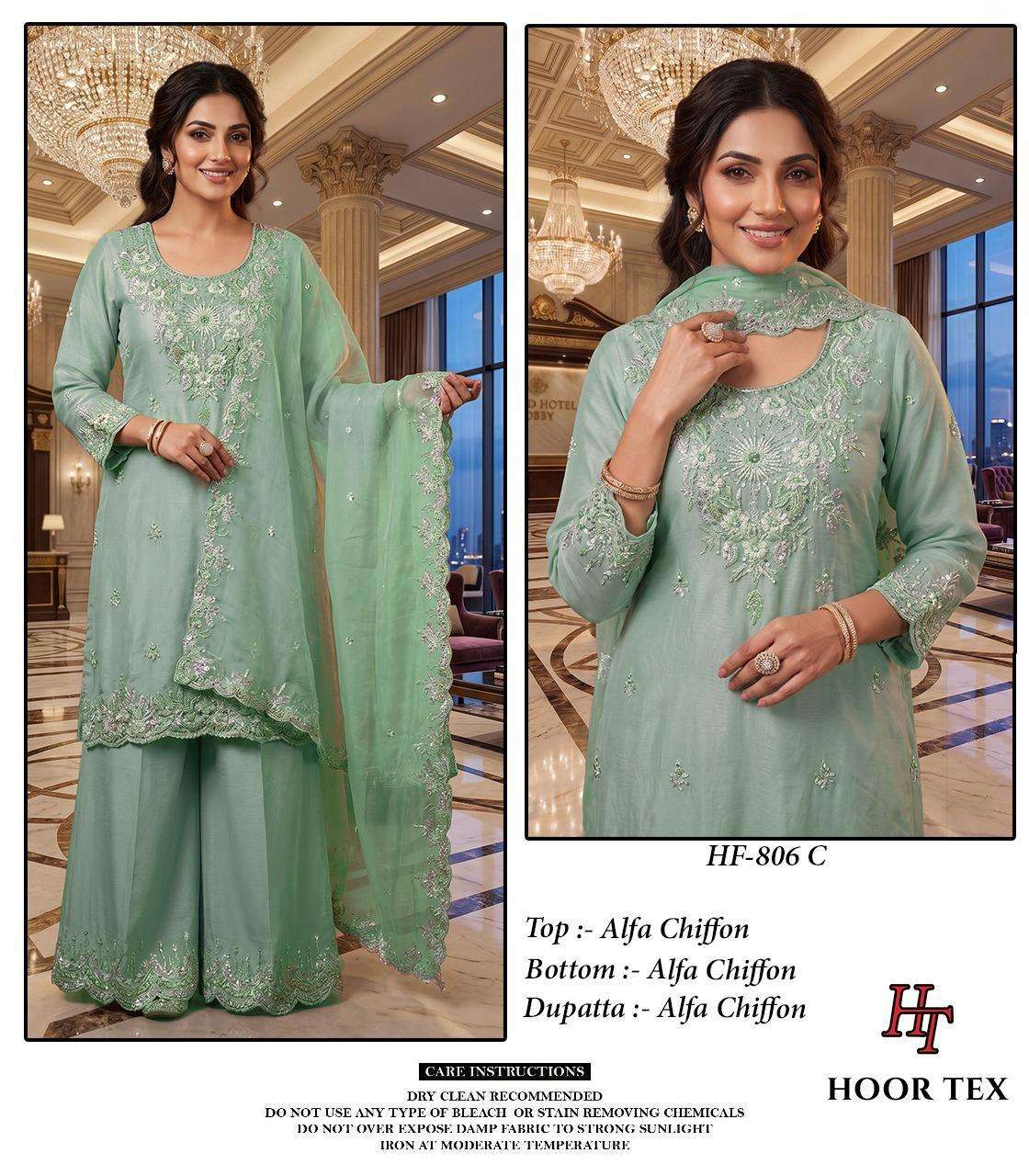 HOOR TEX HF-806 Chinon Embroidered Pakistani Suit Set Stitched Pakistani Suit Set