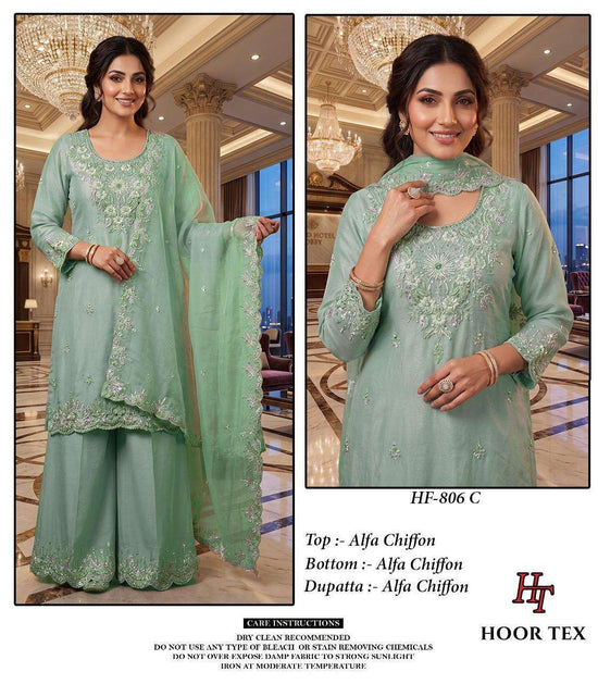 HOOR TEX HF-806 Chinon Embroidered Pakistani Suit Set Stitched Pakistani Suit Set