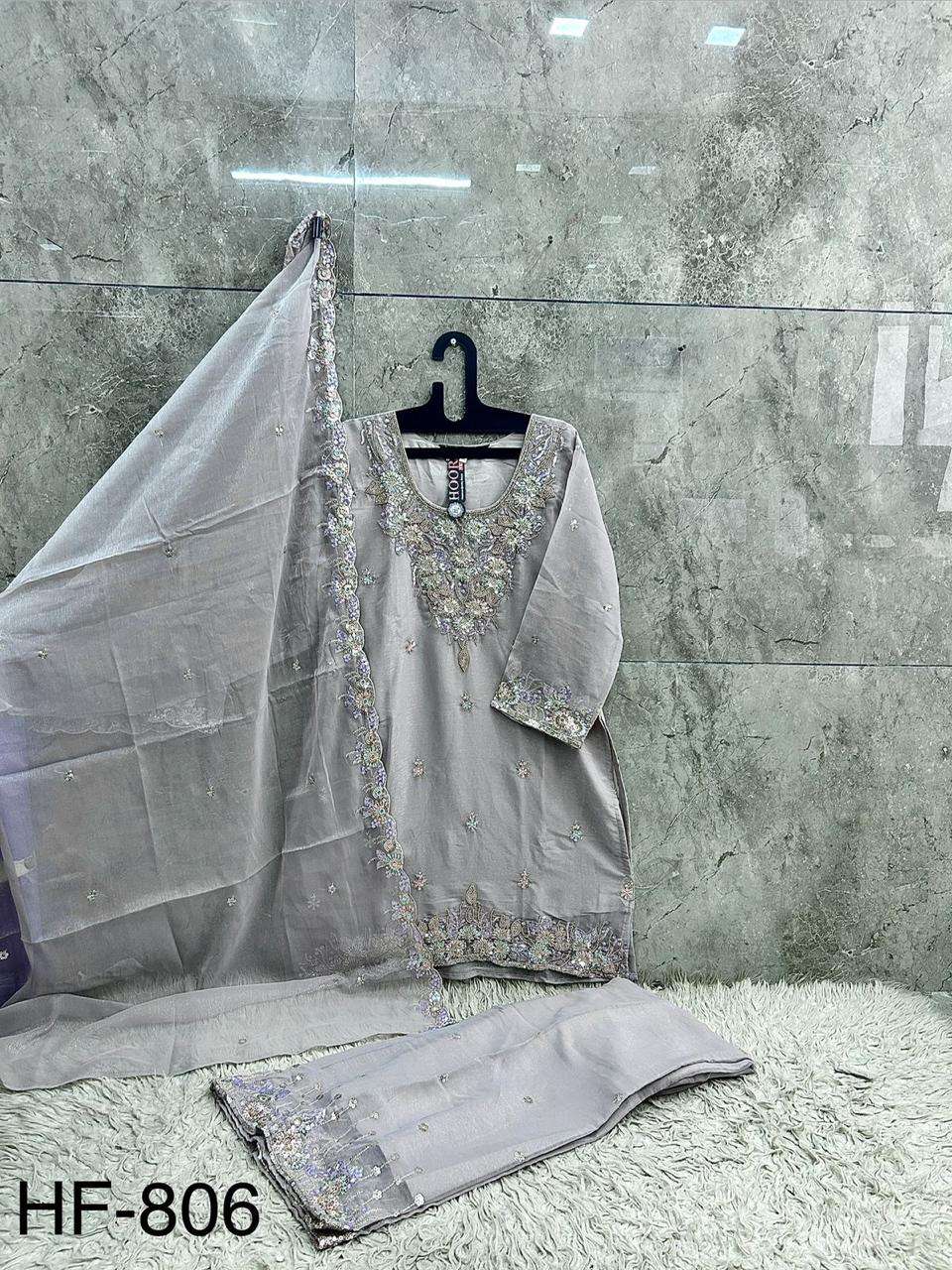 HOOR TEX HF-806 Chinon Embroidered Pakistani Suit Set Stitched Pakistani Suit Set