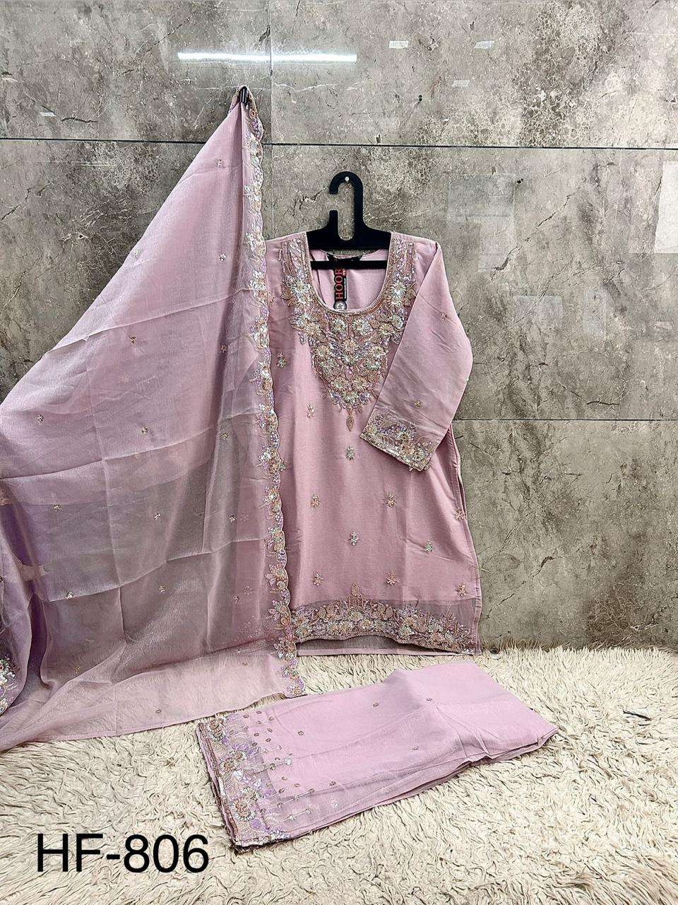 HOOR TEX HF-806 Chinon Embroidered Pakistani Suit Set Stitched Pakistani Suit Set