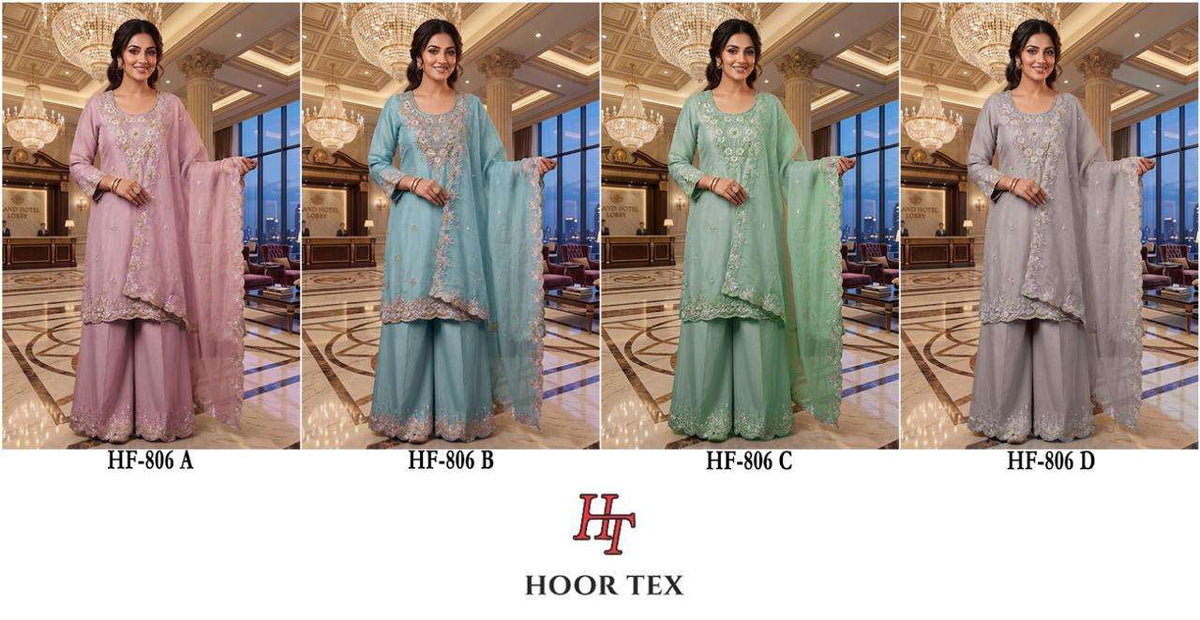 HOOR TEX HF-806 Chinon Embroidered Pakistani Suit Set Stitched Pakistani Suit Set