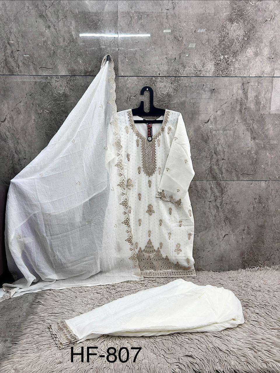 HOOR TEX HF-807 Crunchy Embroidered Stitched Salwar Suit Set
