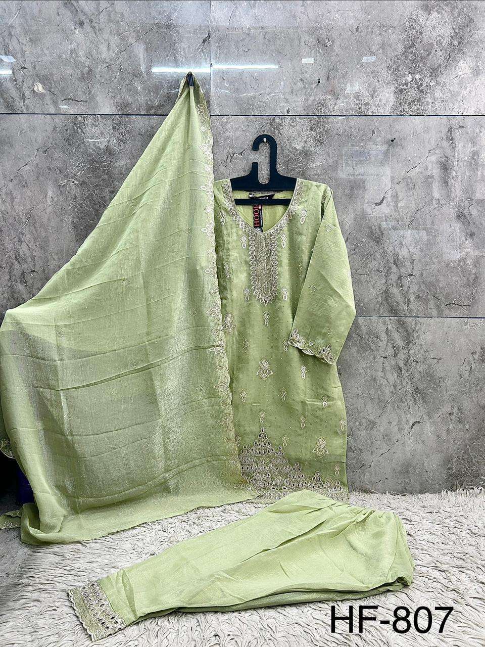HOOR TEX HF-807 Crunchy Embroidered Stitched Salwar Suit Set