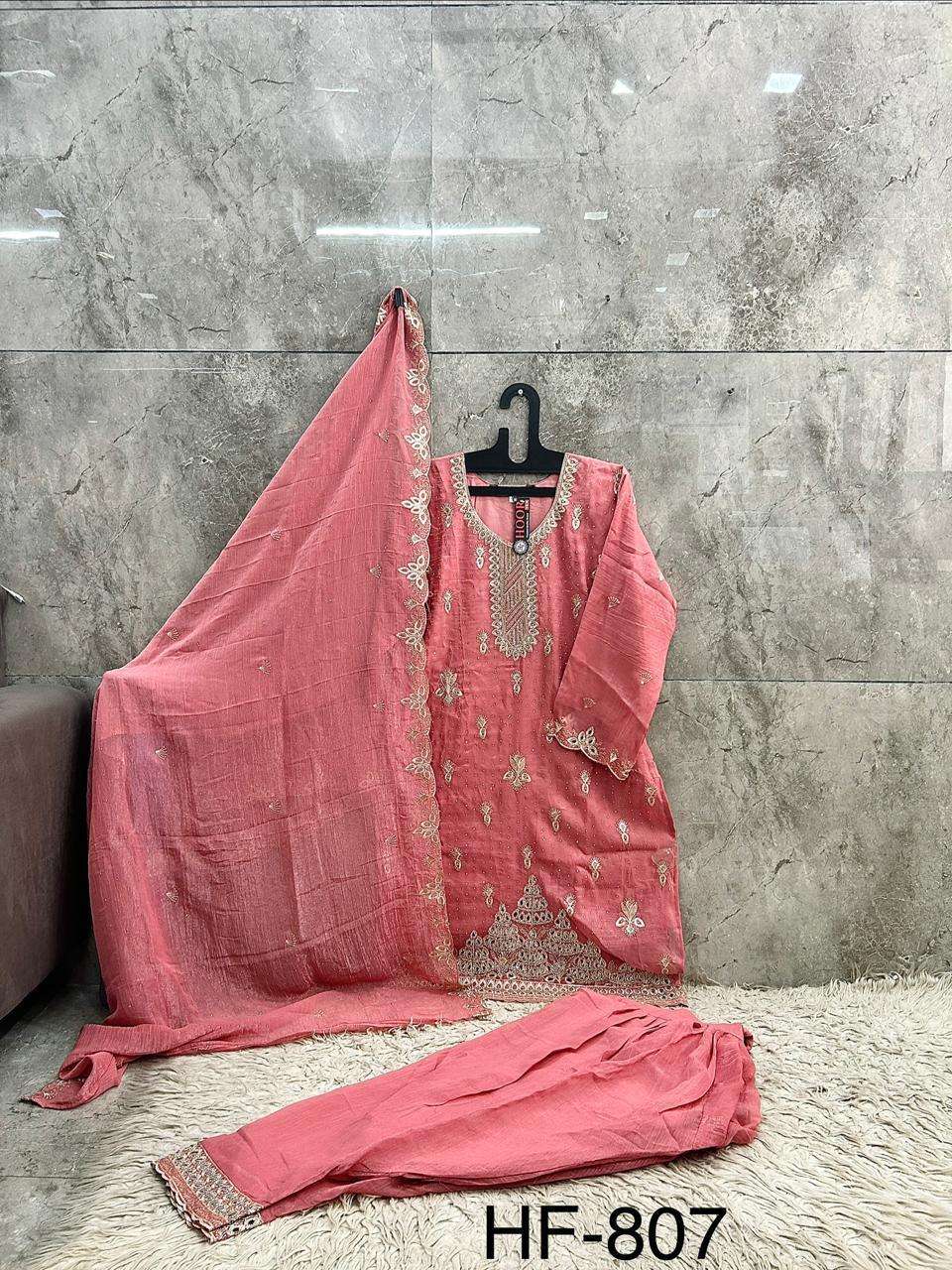 HOOR TEX HF-807 Crunchy Embroidered Stitched Salwar Suit Set