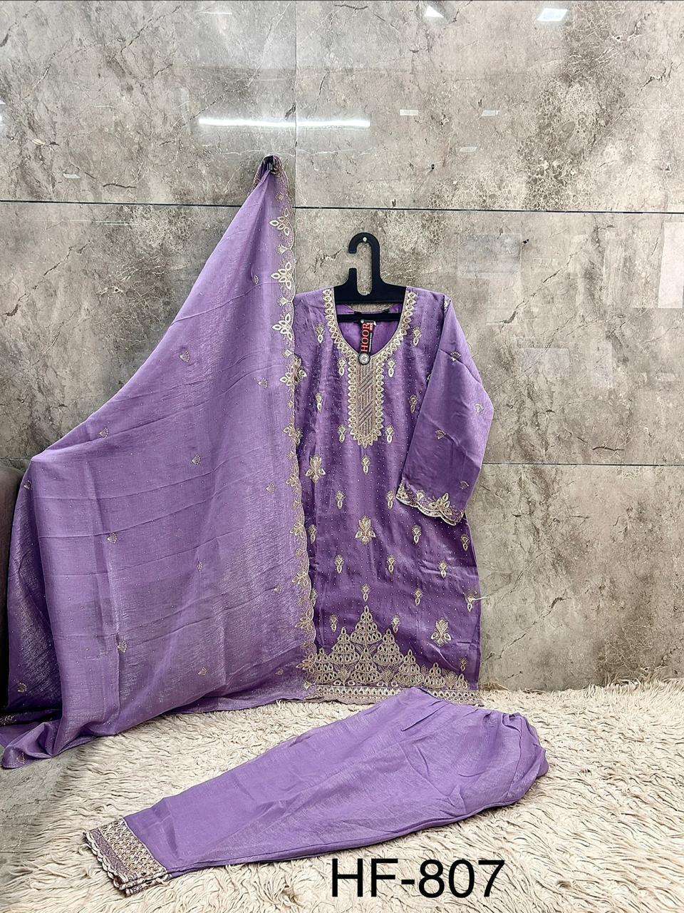 HOOR TEX HF-807 Crunchy Embroidered Stitched Salwar Suit Set