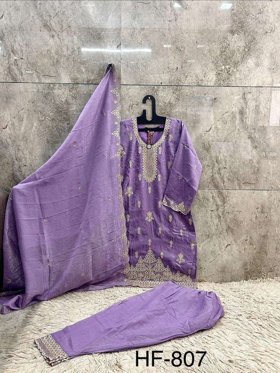 HOOR TEX HF-807 Crunchy Embroidered Stitched Salwar Suit Set
