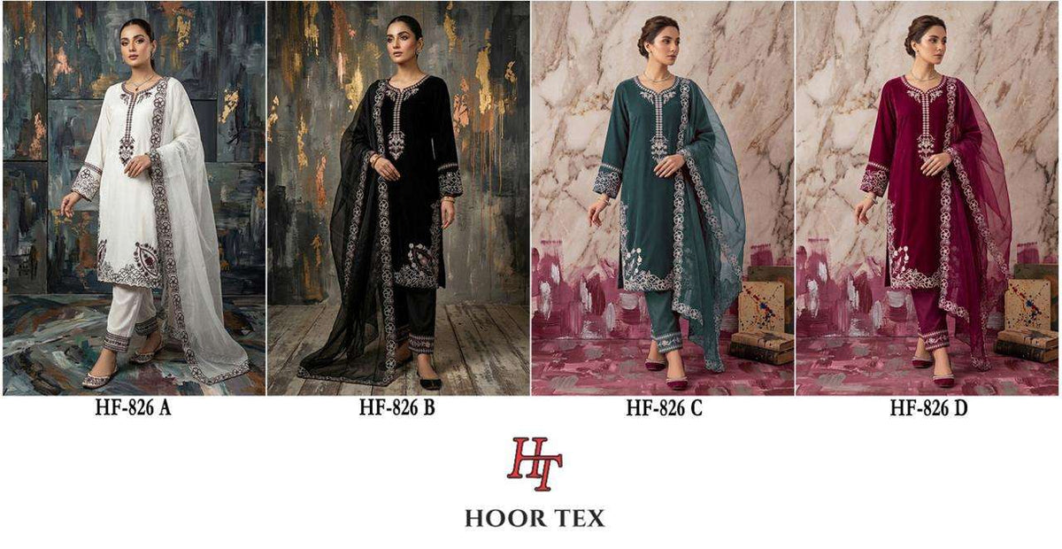 HOOR TEX HF - 826 A TO D Series Rayon Pakistani Suit Set - Amrah Wholesale