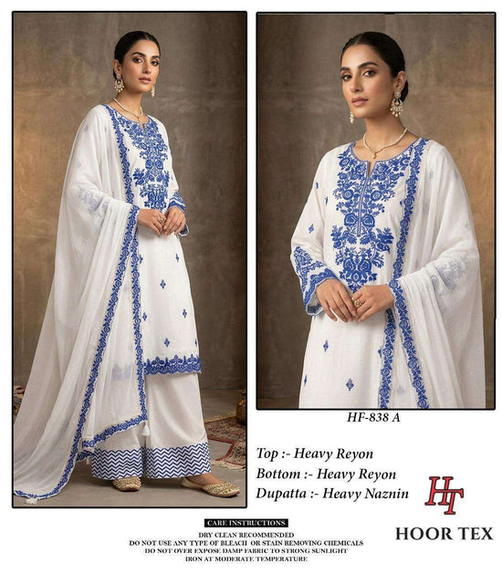 Hoor Tex HF - 838 Rayon Embroidery Printed Dress Material - Amrah Wholesale