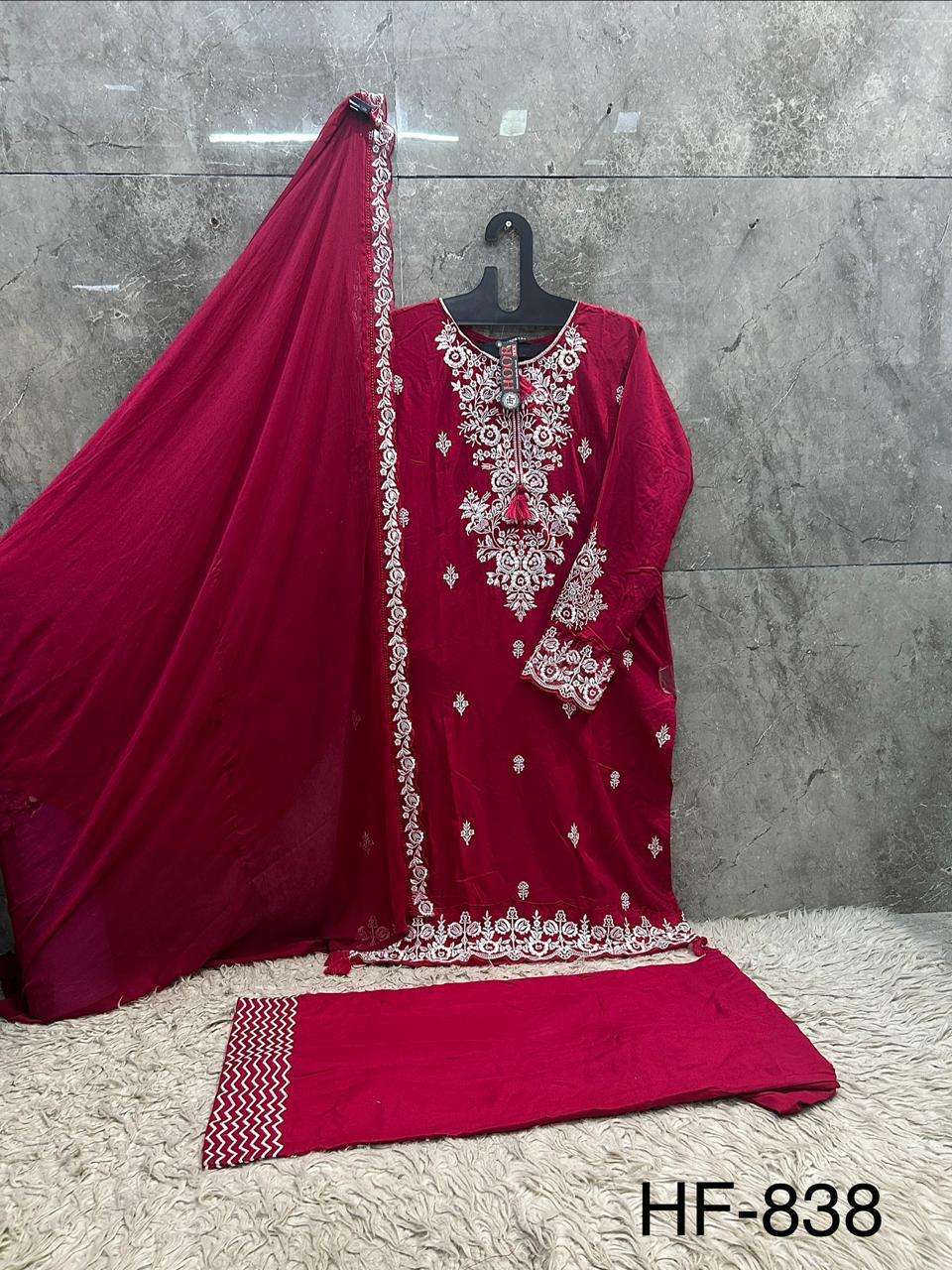 Hoor Tex HF - 838 Rayon Embroidery Printed Dress Material - Amrah Wholesale