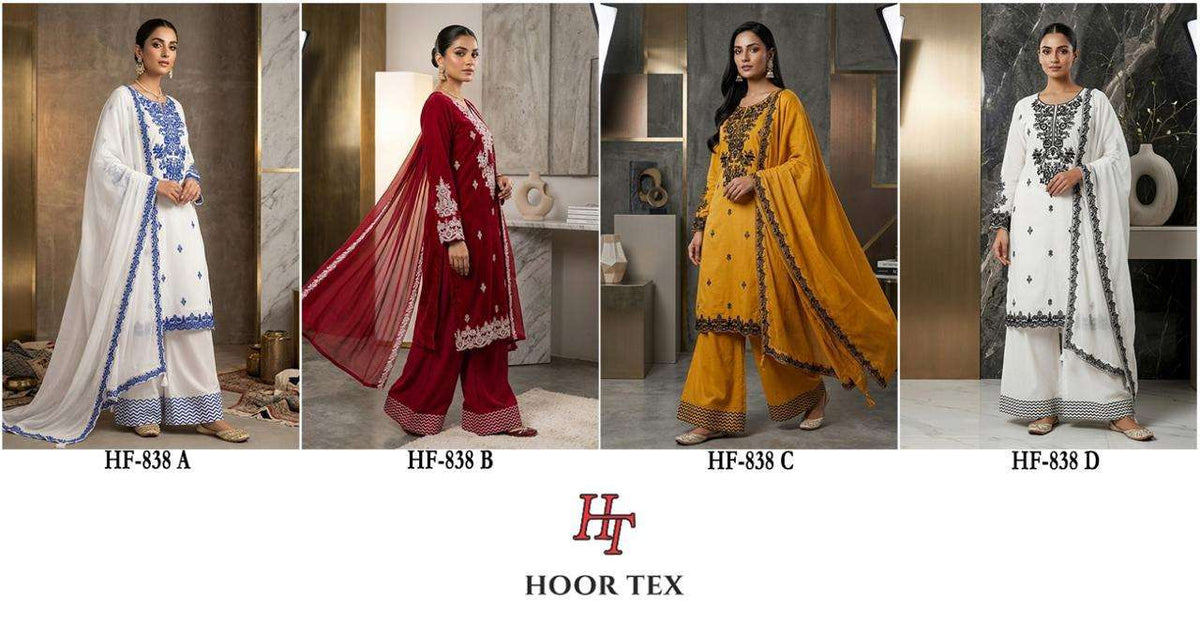 Hoor Tex HF - 838 Rayon Embroidery Printed Dress Material - Amrah Wholesale