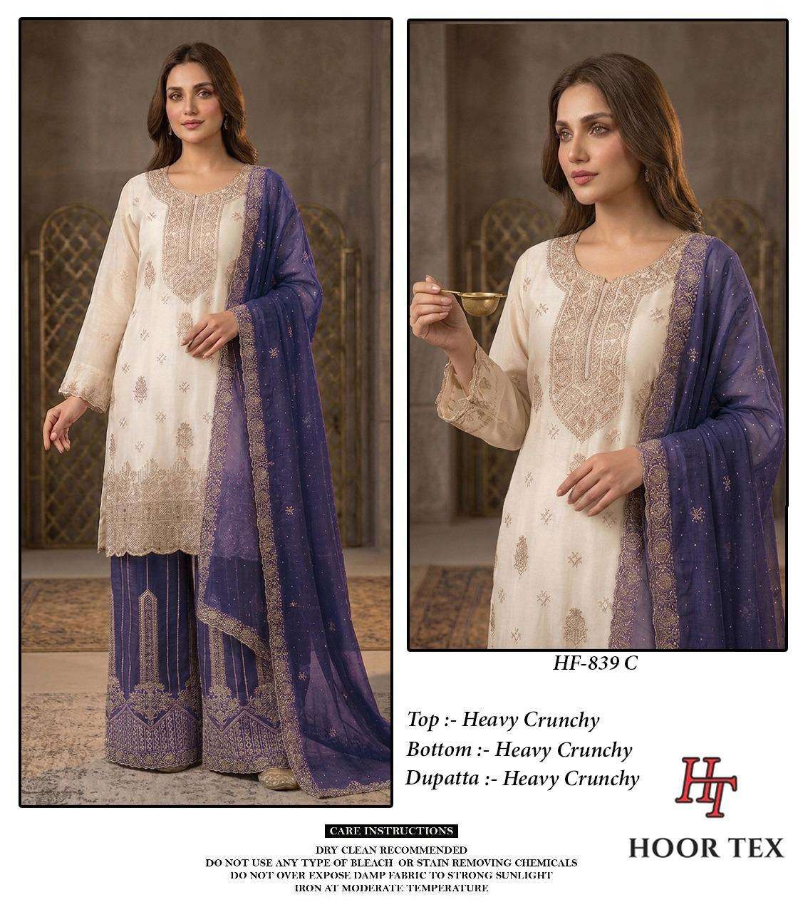 HOOR TEX HF-839 Crunchy Embroidered Stitched Pakistani Suit Set