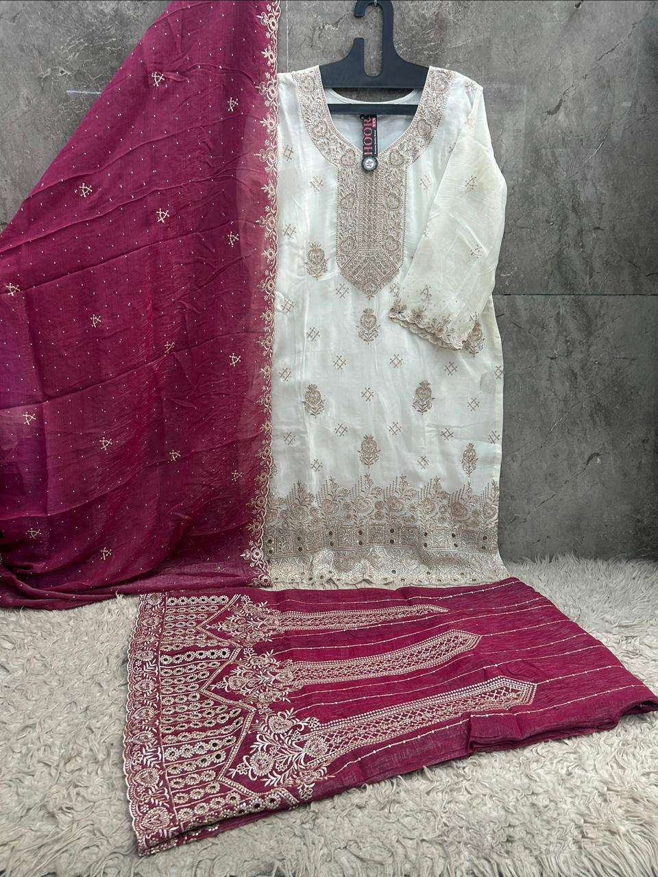 HOOR TEX HF-839 Crunchy Embroidered Stitched Pakistani Suit Set