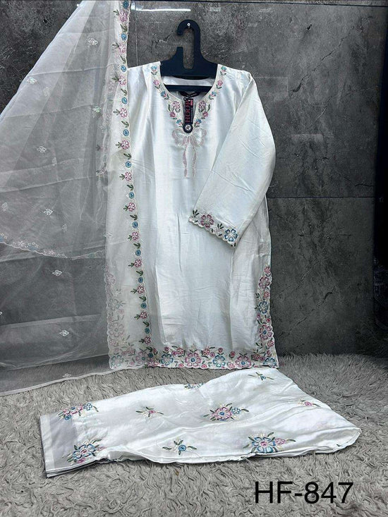 Hoor Tex HF-847 Malai Satin Embroidery Pakistani Suit Set