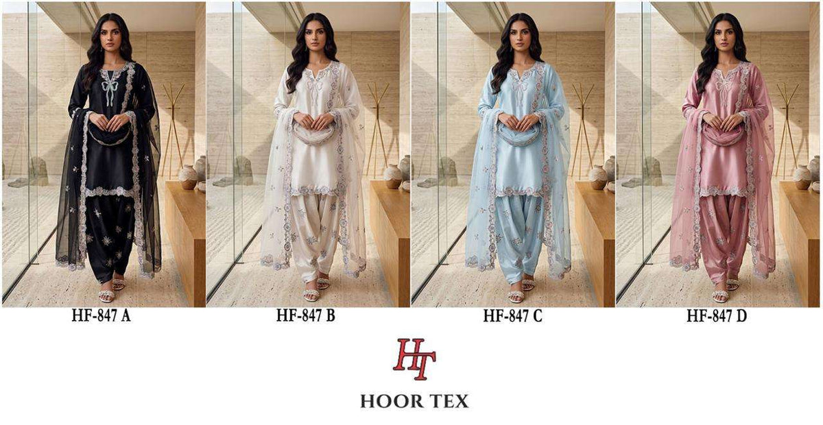 Hoor Tex HF-847 Malai Satin Embroidery Pakistani Suit Set